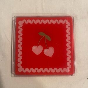 Cherry Square Plastic Coaster Set Red Pink Heart Cherry Design, 4 Pieces
